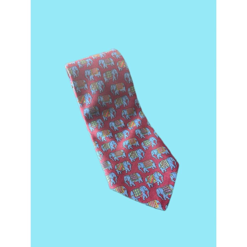 Brooks Brothers Tie Red All Over Elephants Print Silk NEW